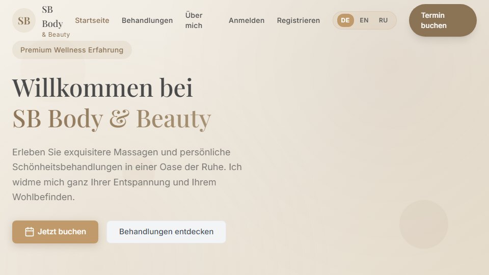 Hero screen of the SB Body & Beauty website
